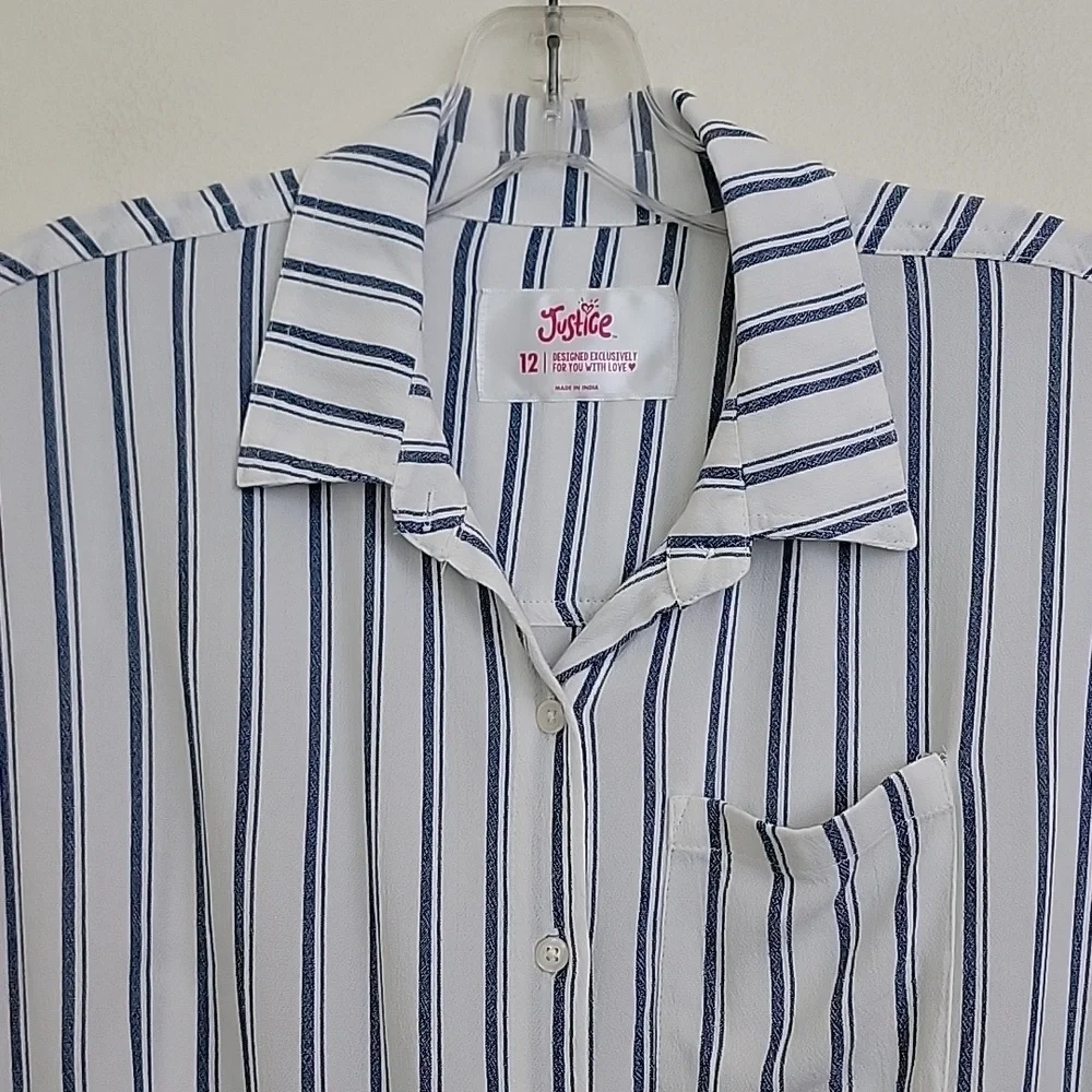 Justice Blue & White Striped Short Sleeve Top 12